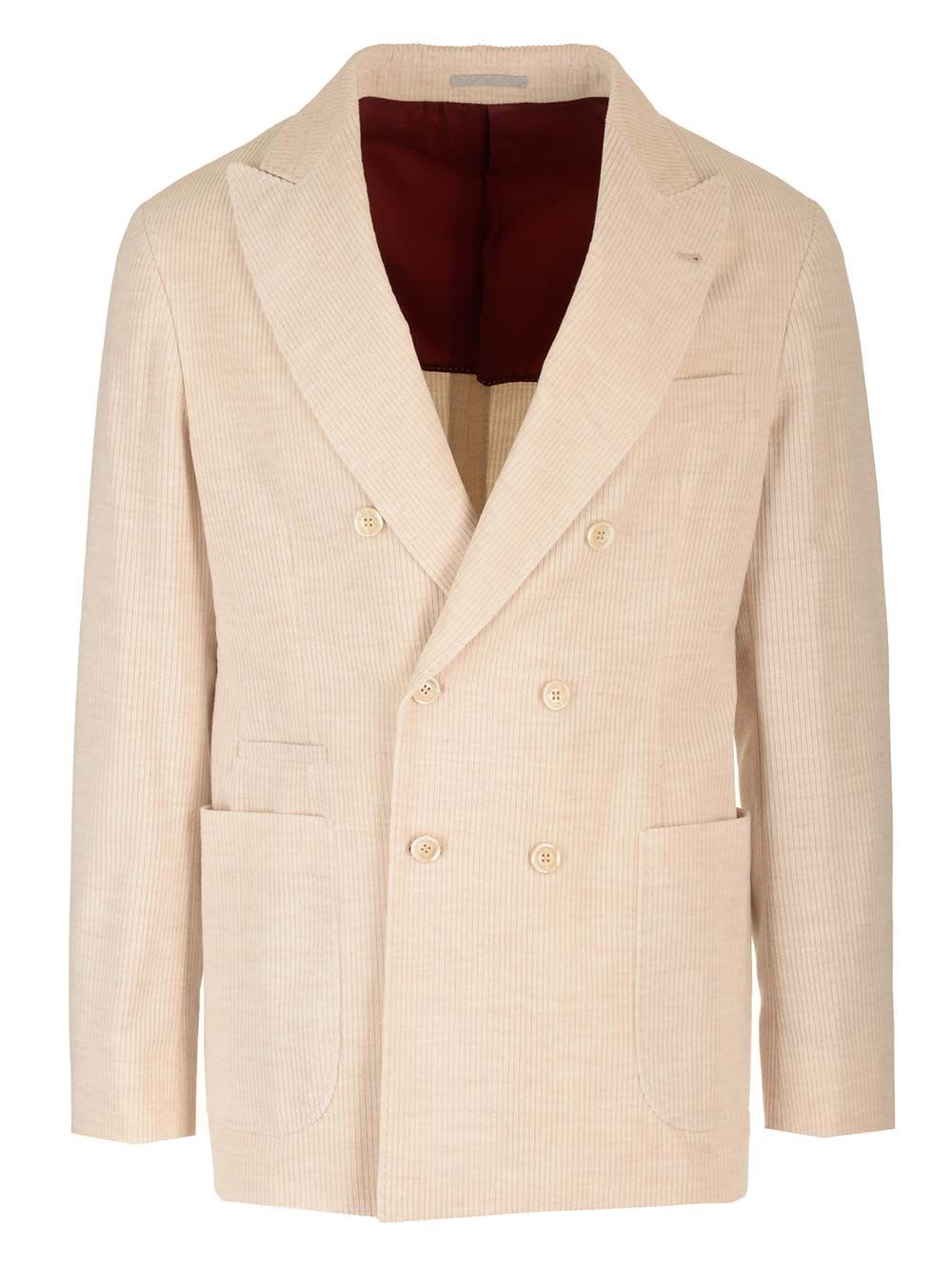 Double-breasted corduroy blazer - Neutrals