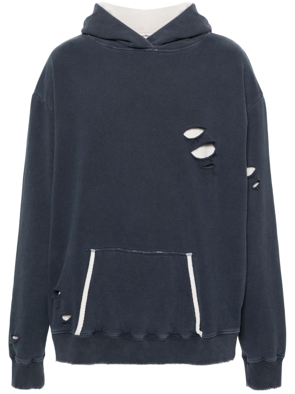 Layered distressed cotton hoodie - Blue