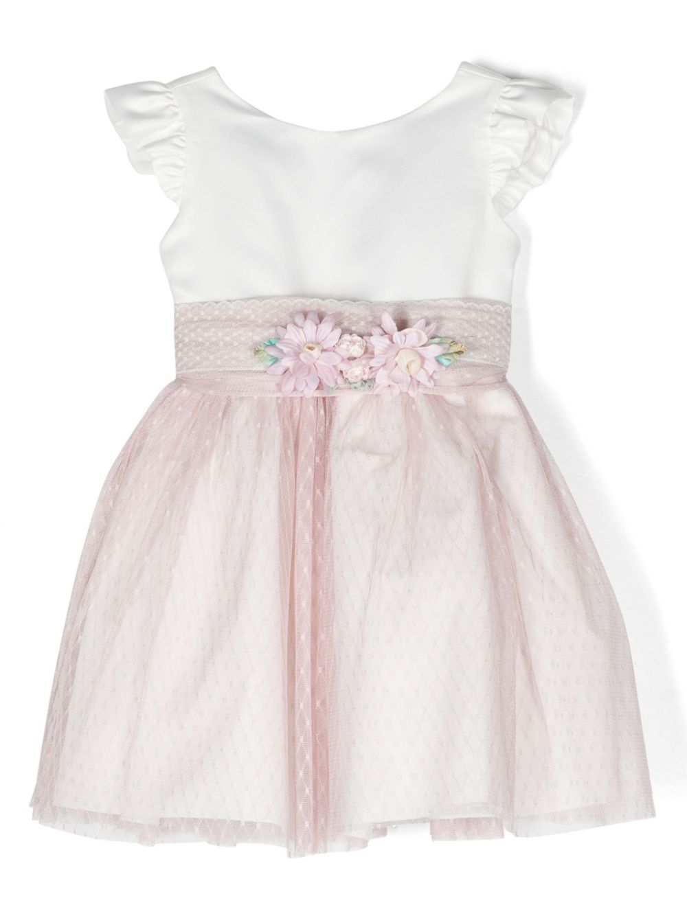 Floral-appliqué flared dress - Pink
