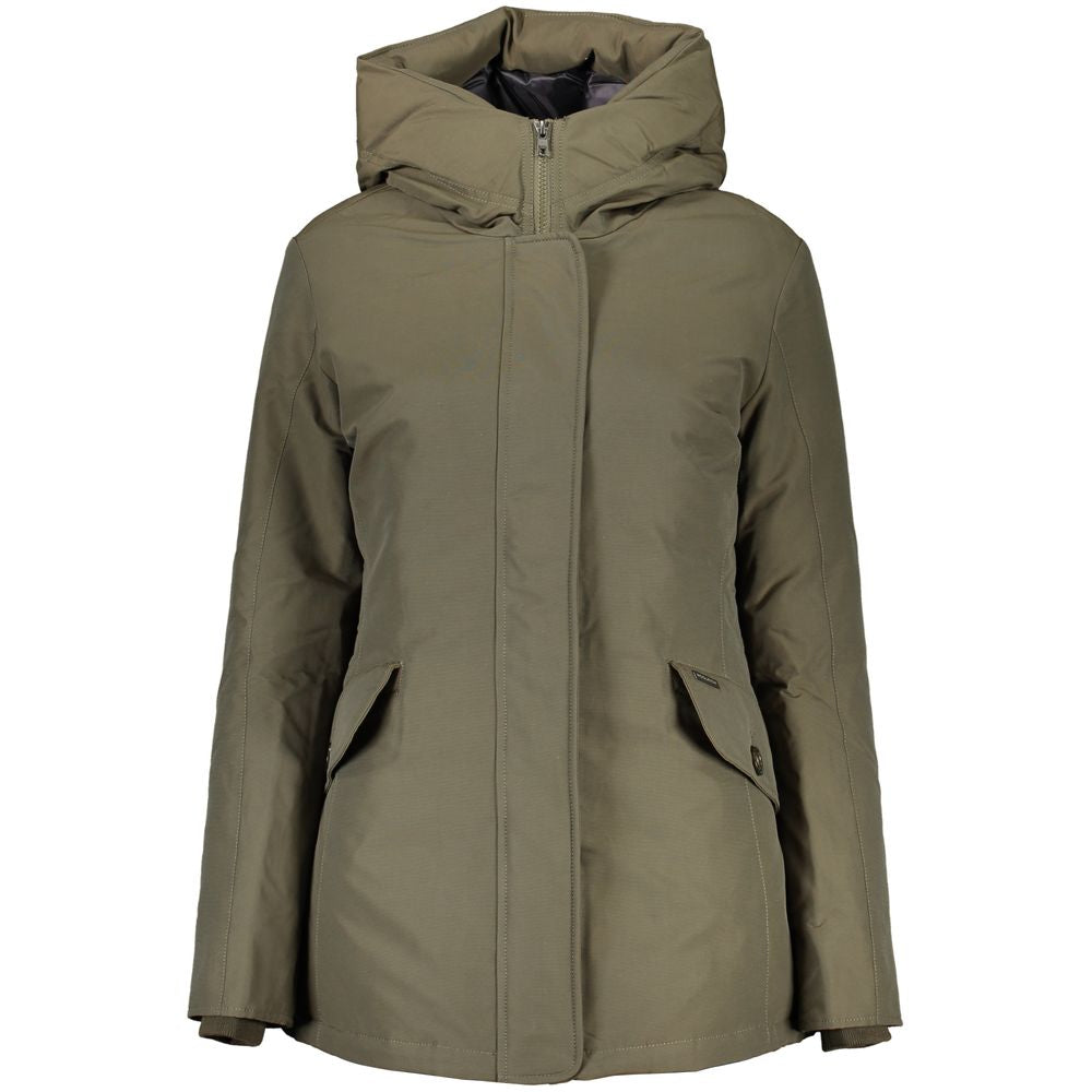 Cotton-Polyamide Hooded Down Jacket — Green