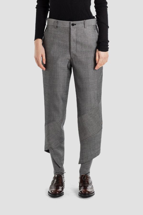 Asymmetric Panelled Trousers — Gray