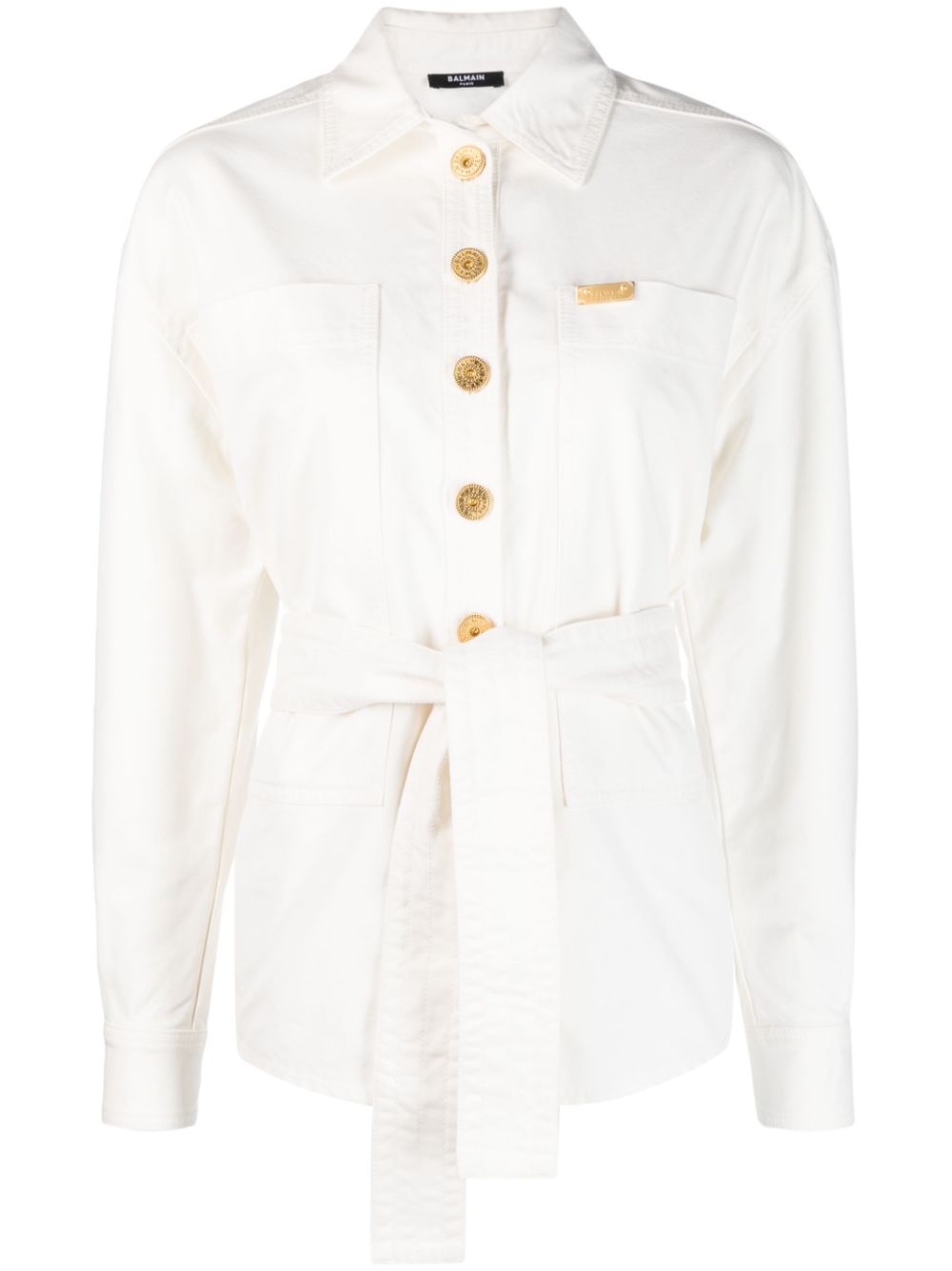 Logo-plaque denim shirt jacket - White