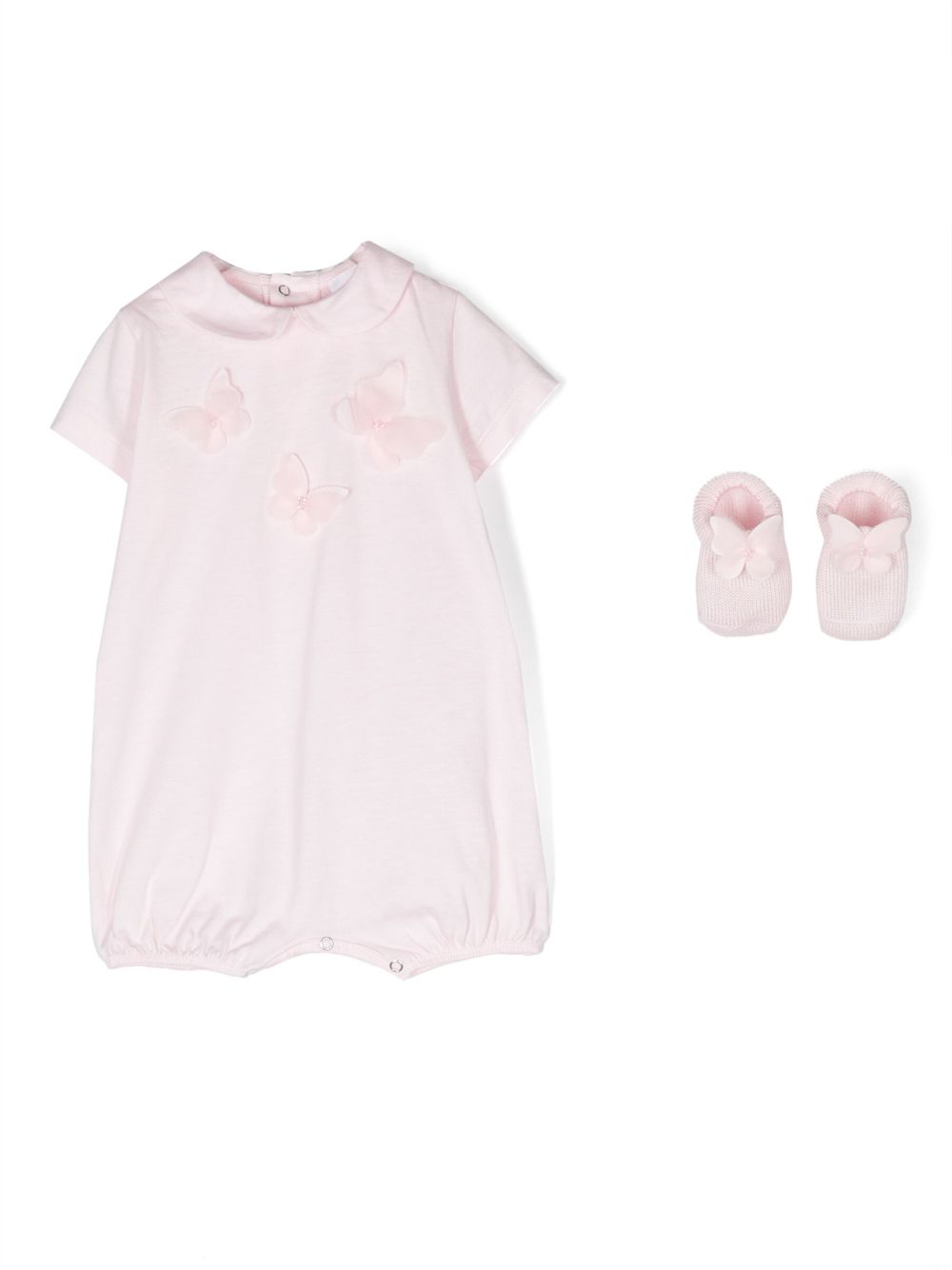 Butterfly-appliqué romper set - Pink