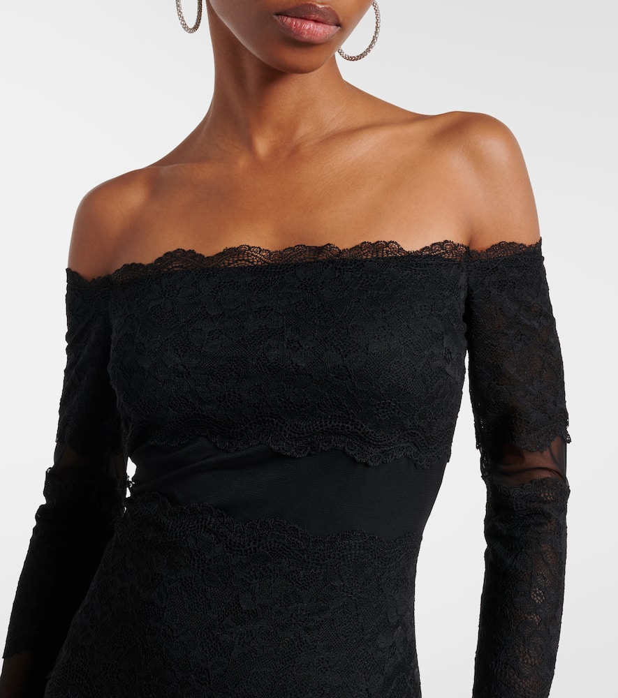 Off-shoulder lace tulle maxi dress
