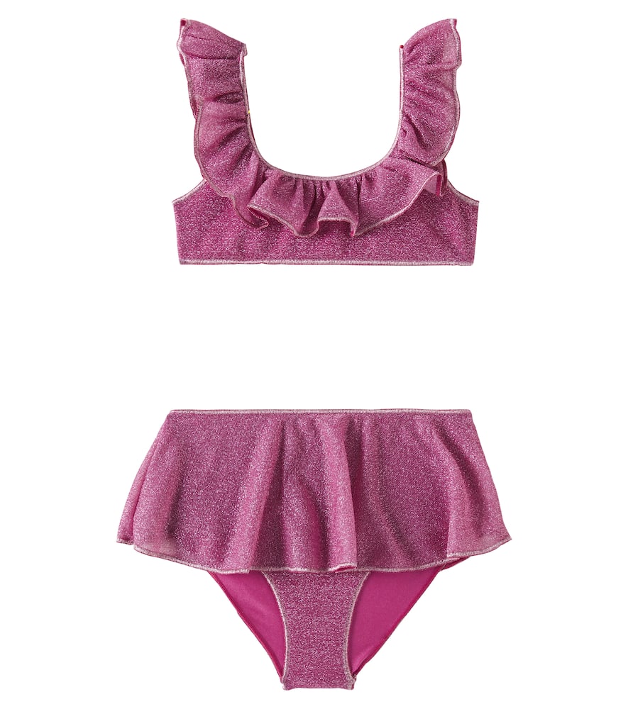 Oséree Kids Lumière ruffled lamé bikini