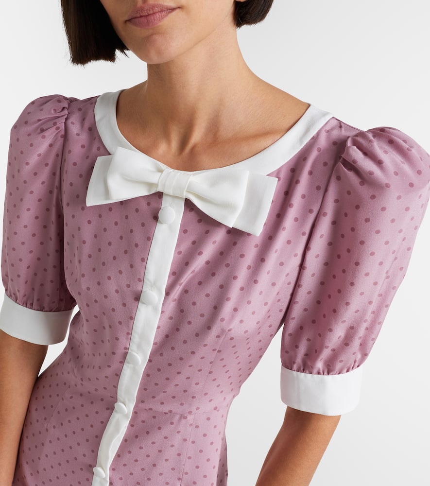 Bow-detail polka-dot silk minidress