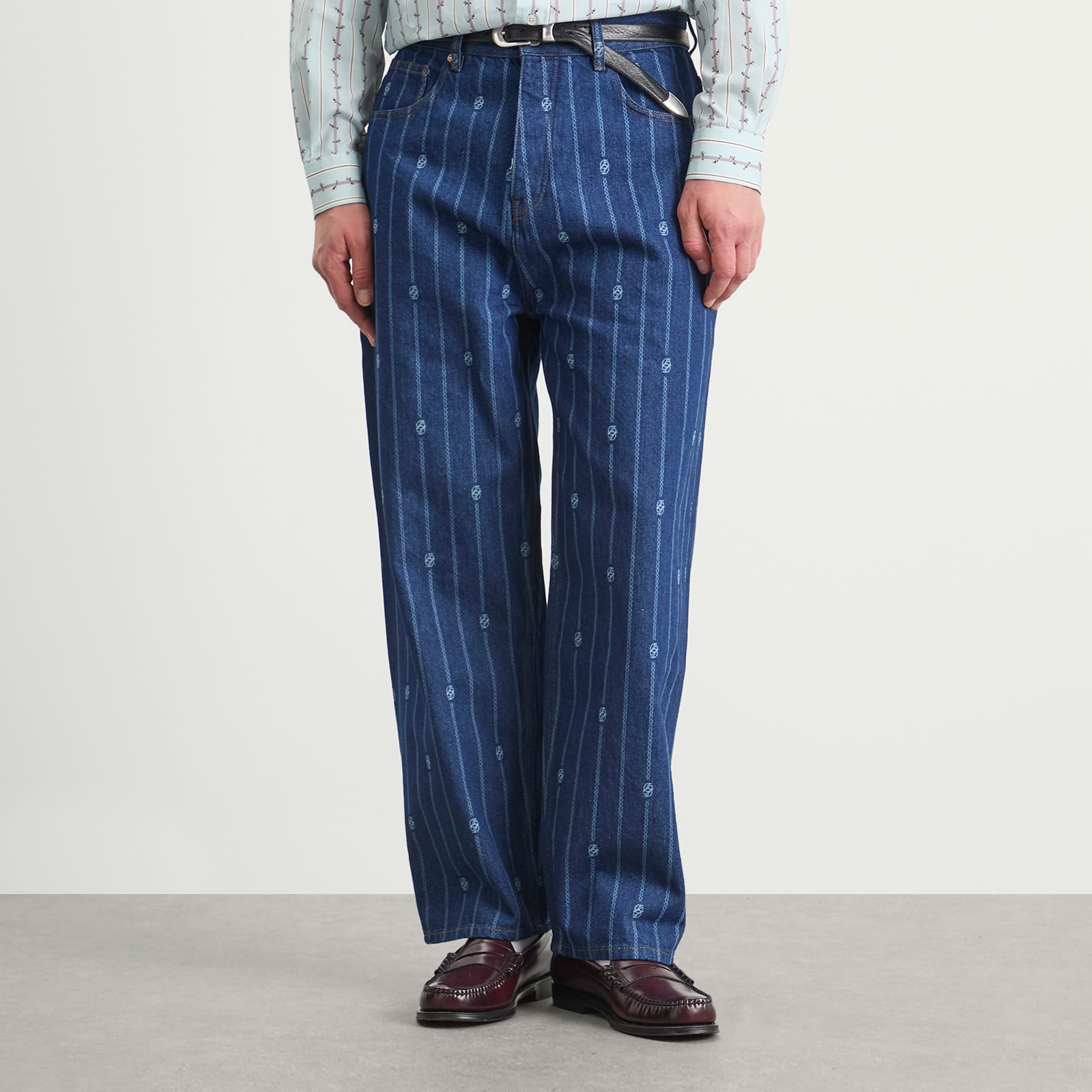 Drole De Monsieur Monogram Denim Jeans Stone Wash