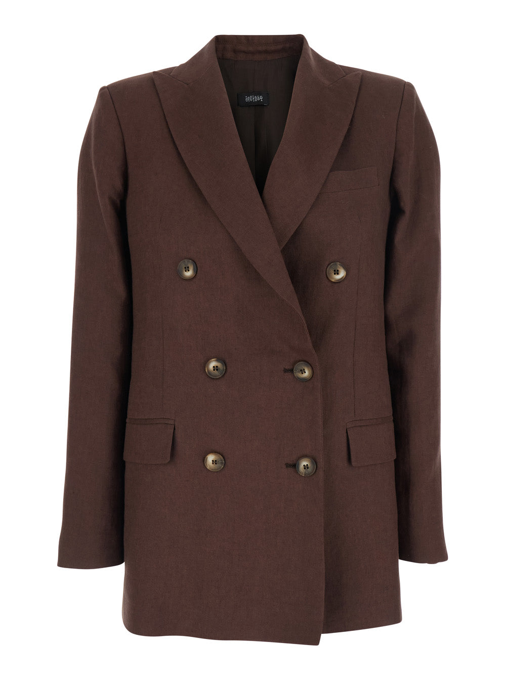 Double-Breasted Linen Blazer — Brown