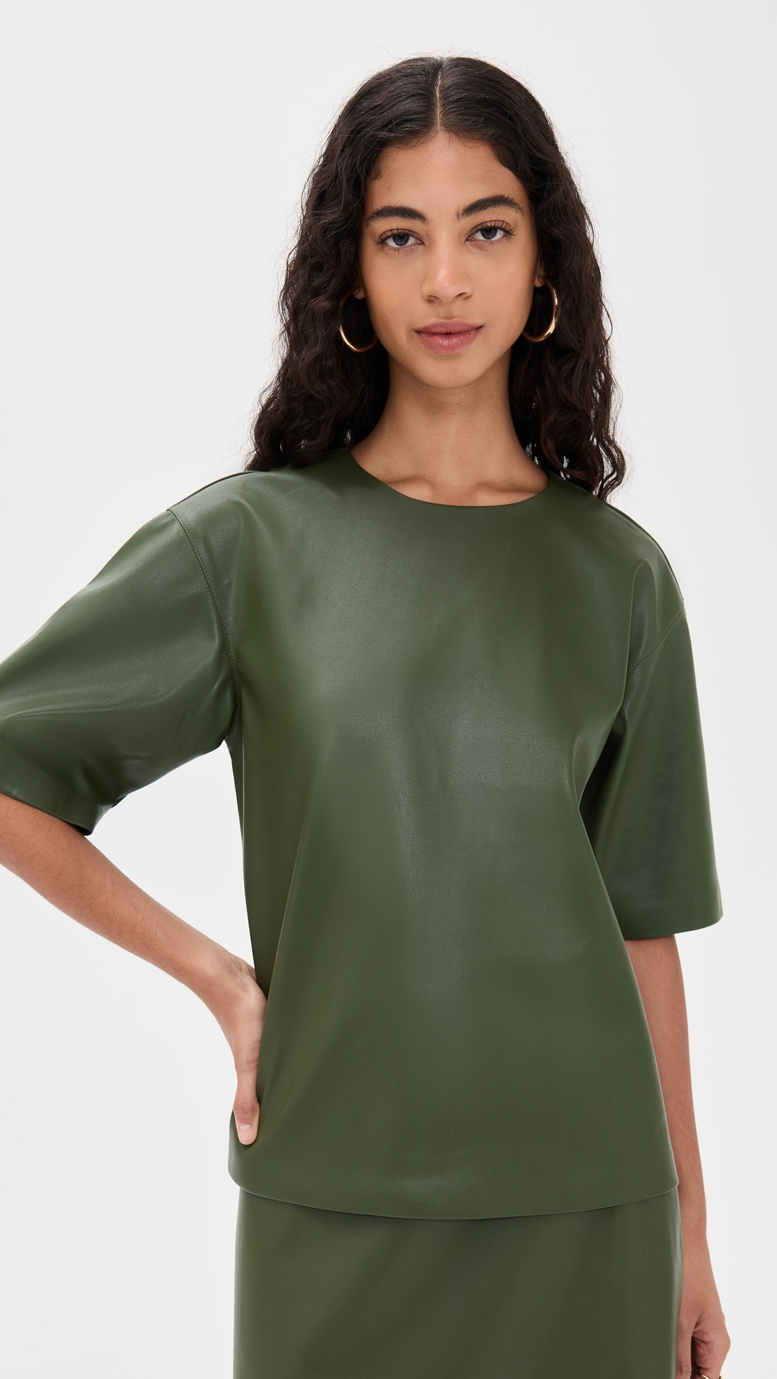 Caroline Faux Leather Tee Coffee