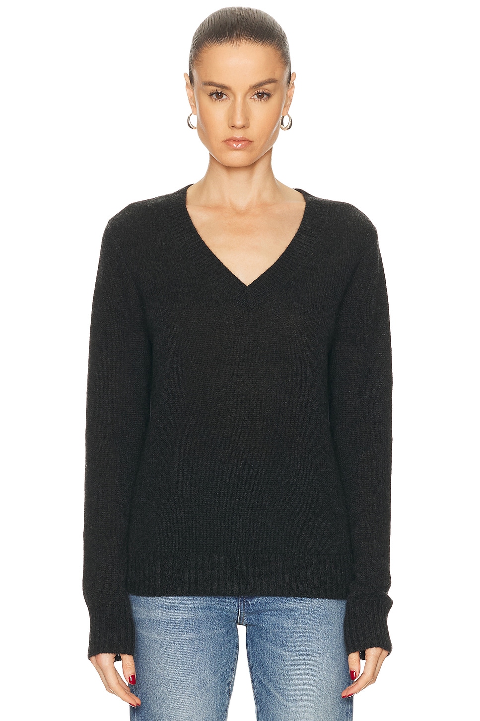 Enza Costa Cashmere V-Neck Sweater in Beige