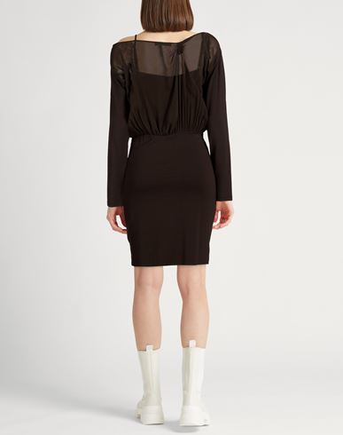 Woman Mini dress Dark brown Size M Viscose, Elastane, Silk