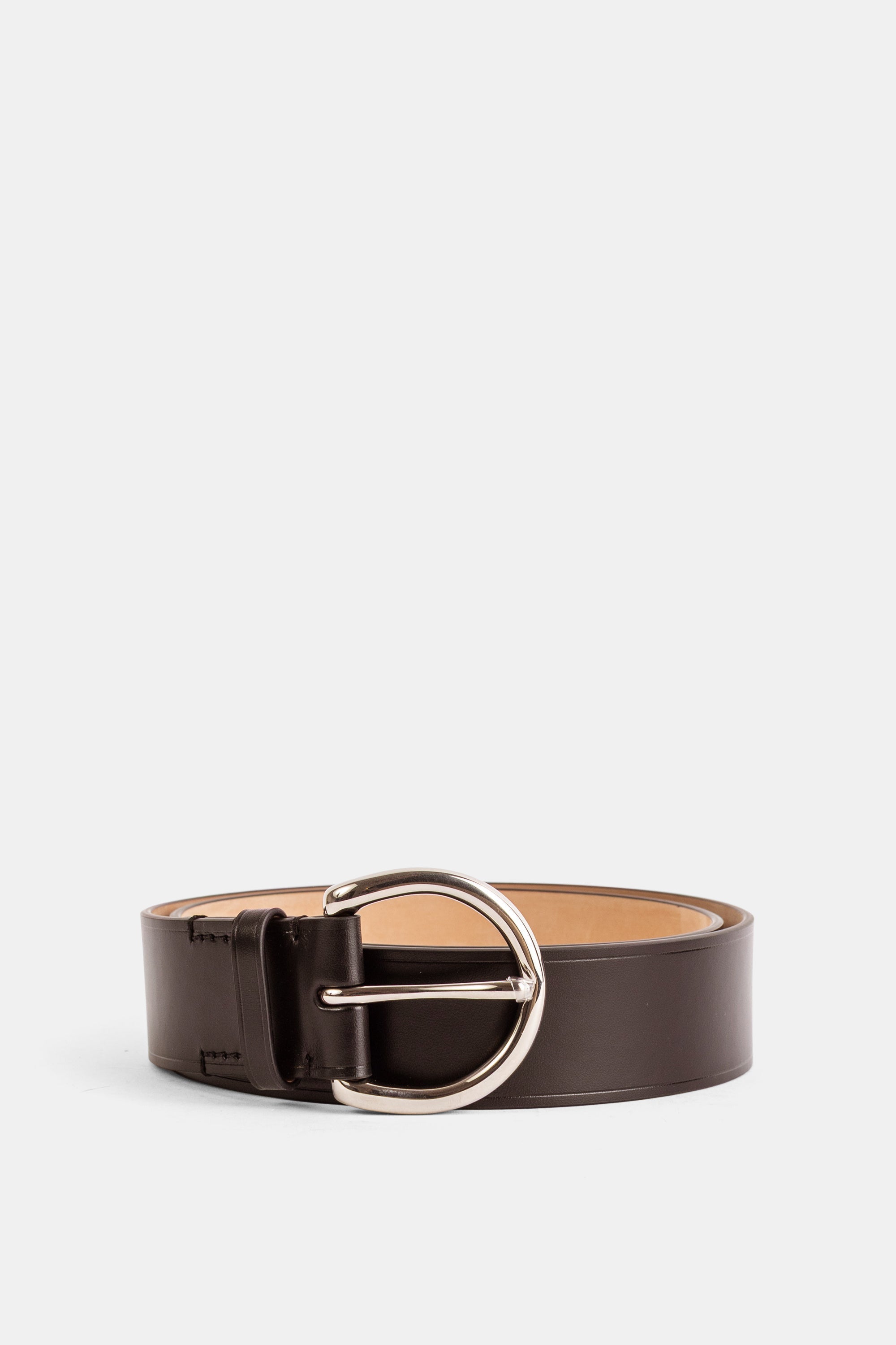 Circular Buckle Cognac Leather Belt — Brown