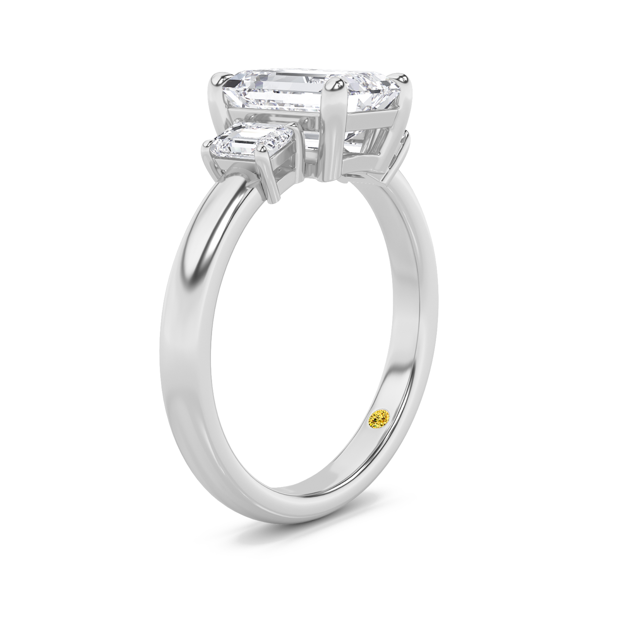 Moonbeam Three Stone Emerald Cut Lab Grown Diamond Engagement Ring | 18K White Gold 4 1/. TW