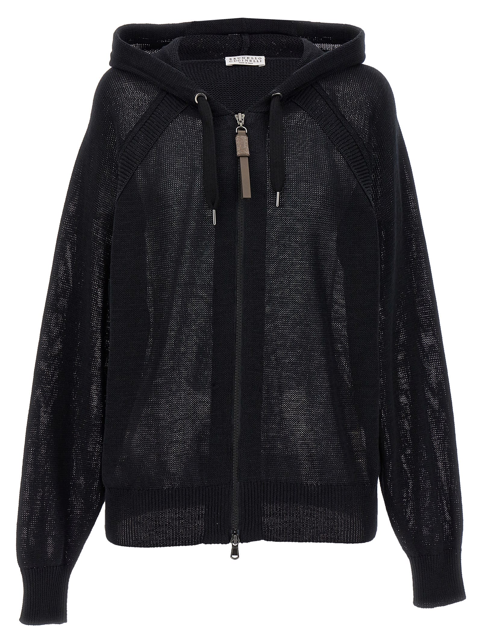 Zip-up hooded cardigan - Black