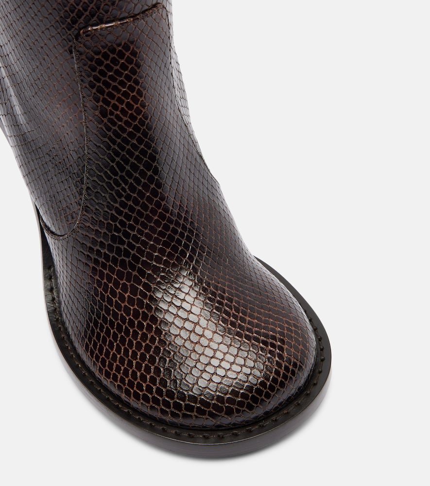 Snake-effect leather knee-high boots