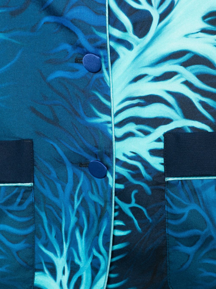 Blue Printed Band Collar Blazer