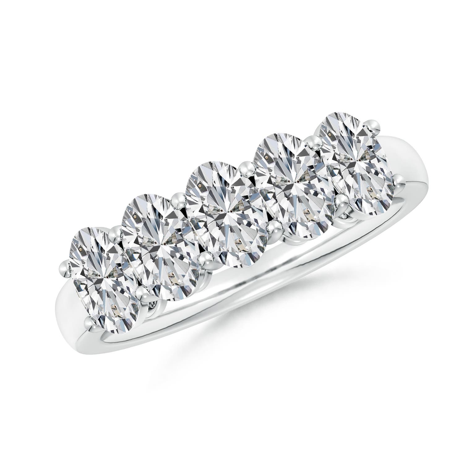 Angara 2.15 Carats Prong-Set Oval Diamond Five Stone Wedding Ring in 14K White Gold