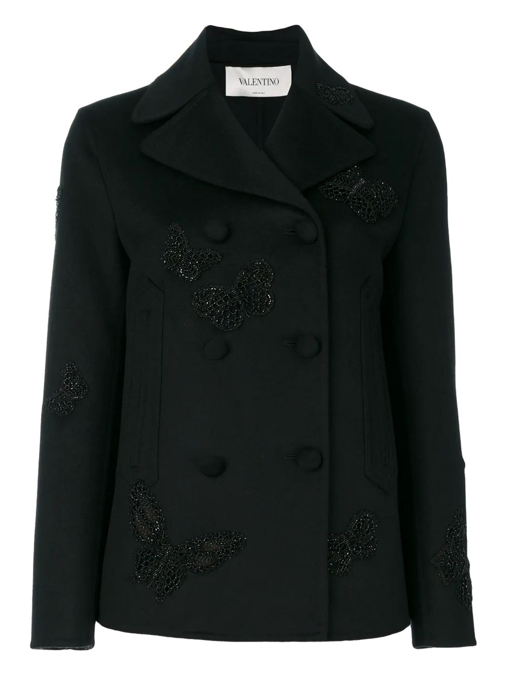 Valentino Garavani butterfly embroidered peacoat - Black