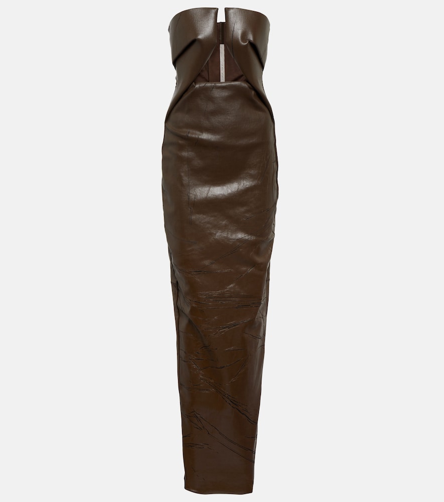 Strapless coated denim gown