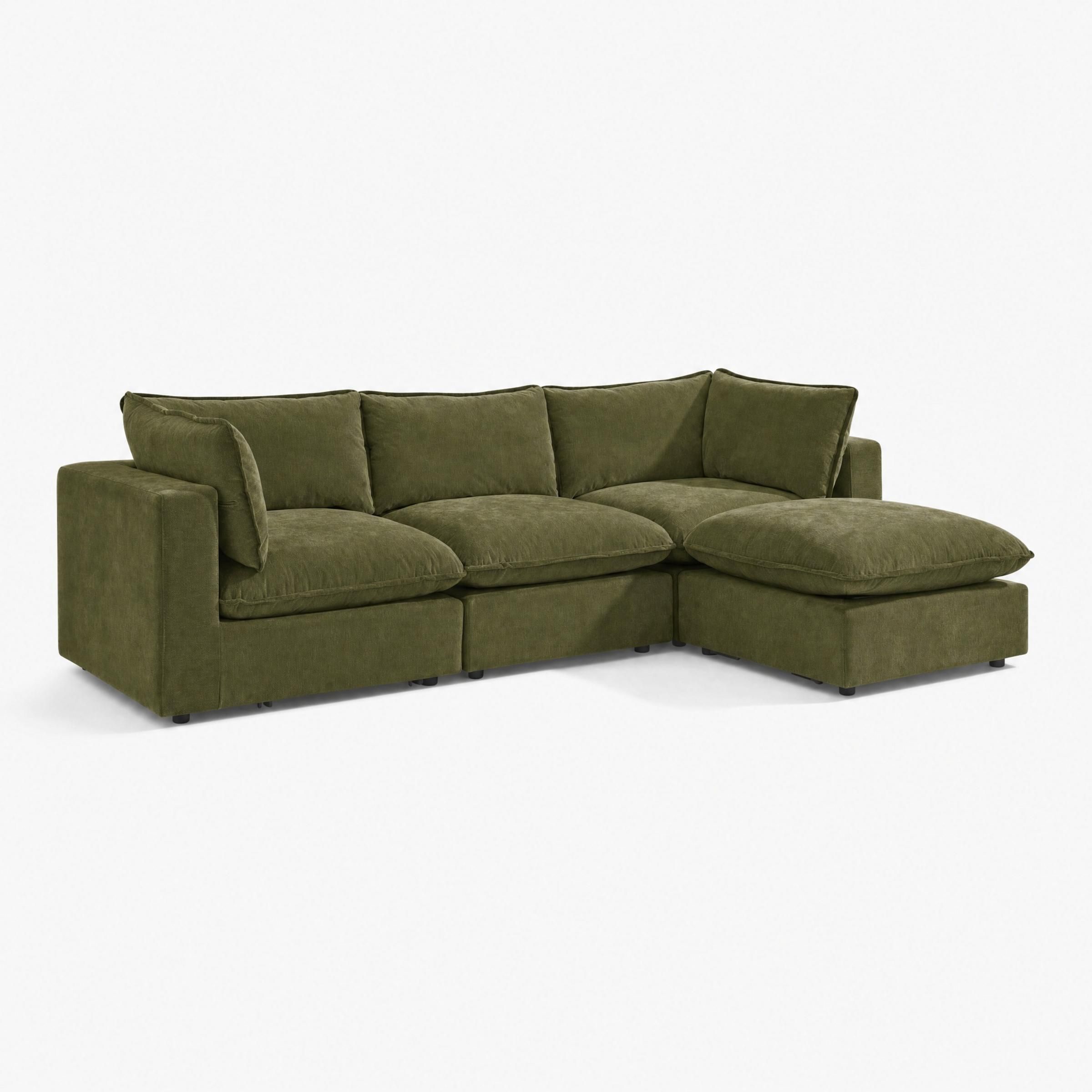 Furnitureboxuk Echo Linen-Look Fabric 3 Seater Modular Chaise Sofa In Green
