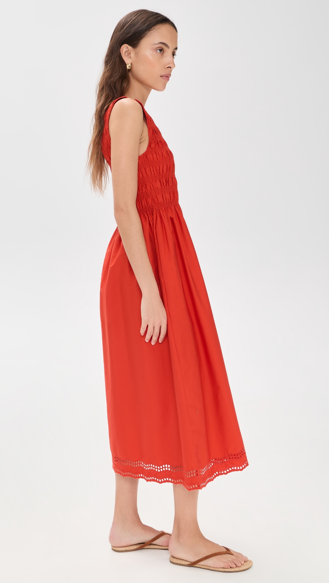 The Embroidered Melody Smocked Midi Dress Wild Poppy