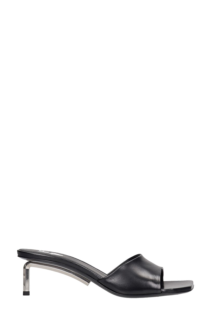 Square-toe leather mules - Black