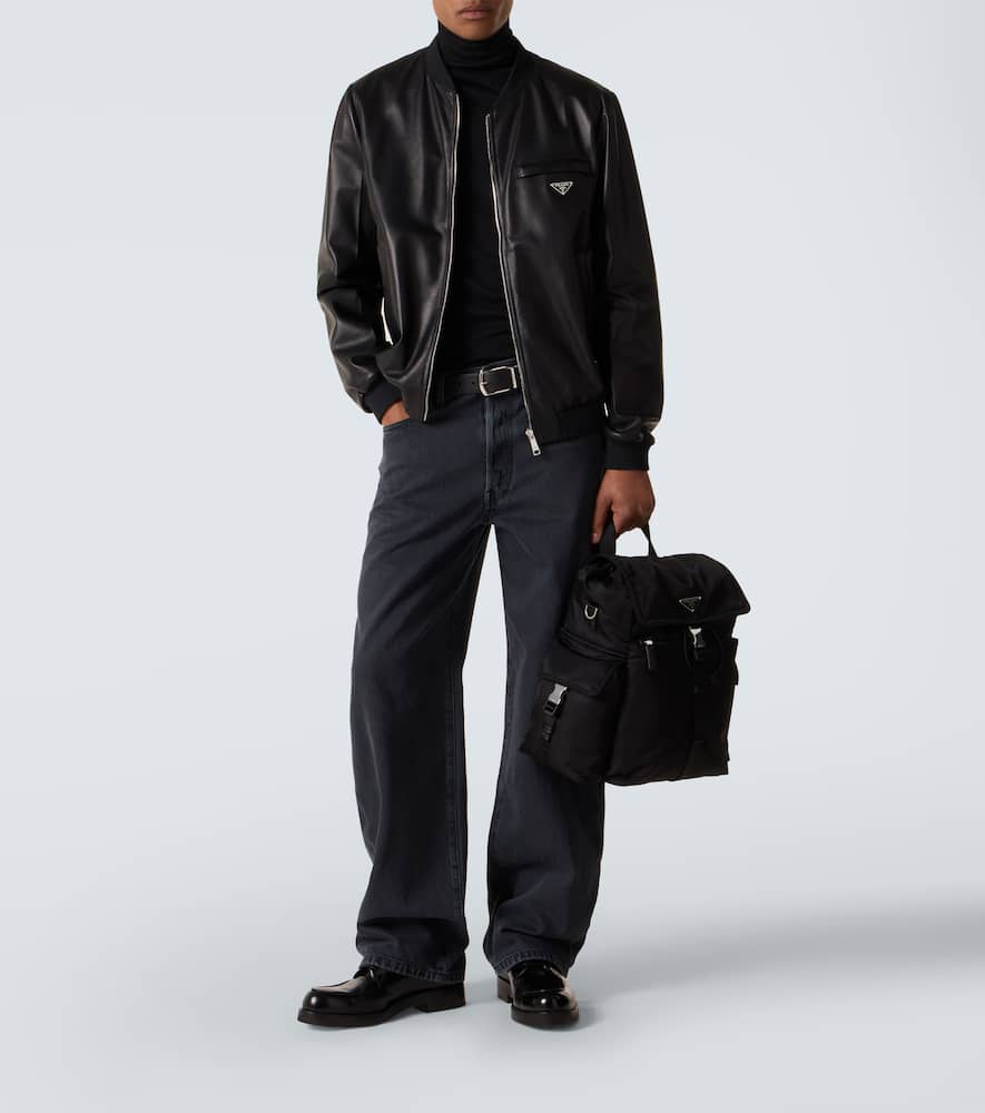 Leather bomber jacket