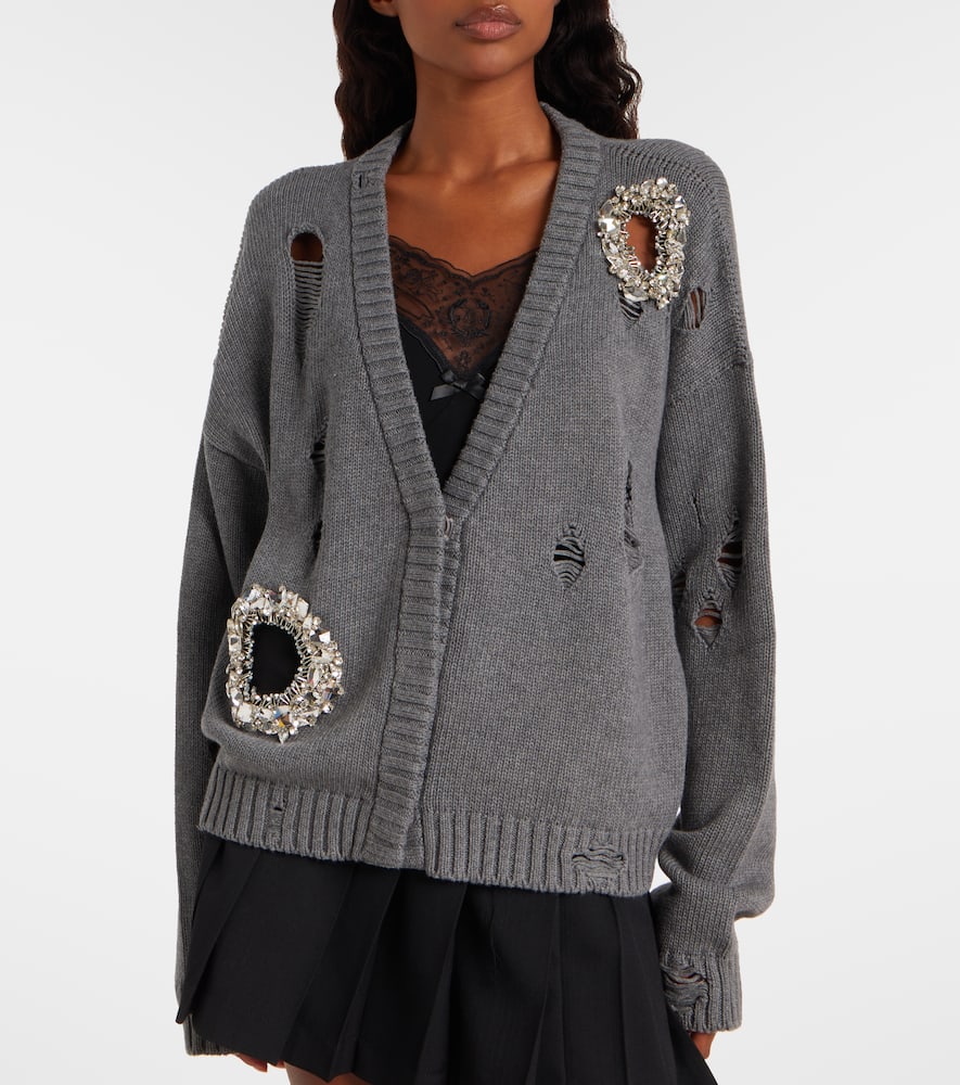 Distressed cotton and cashmere cardigan