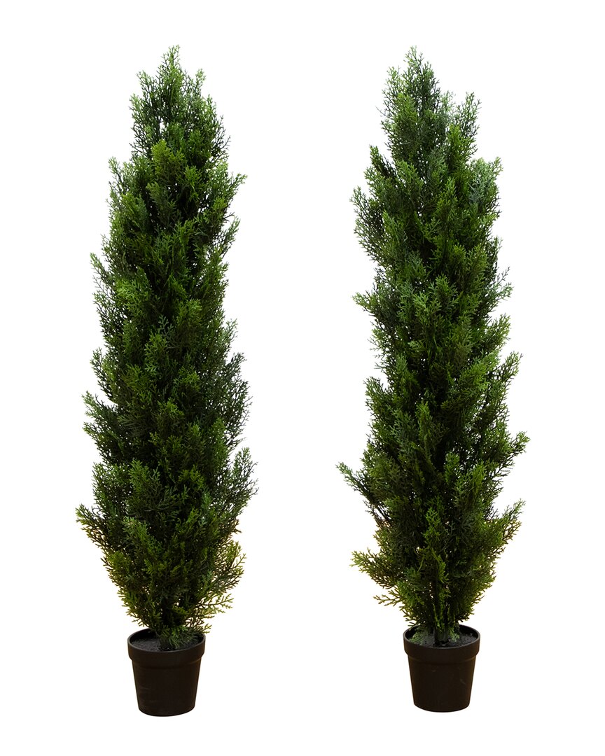 Set of 2 Indoor/Outdoor UV-Resistant 4ft Artificial Topiary Cedar Trees