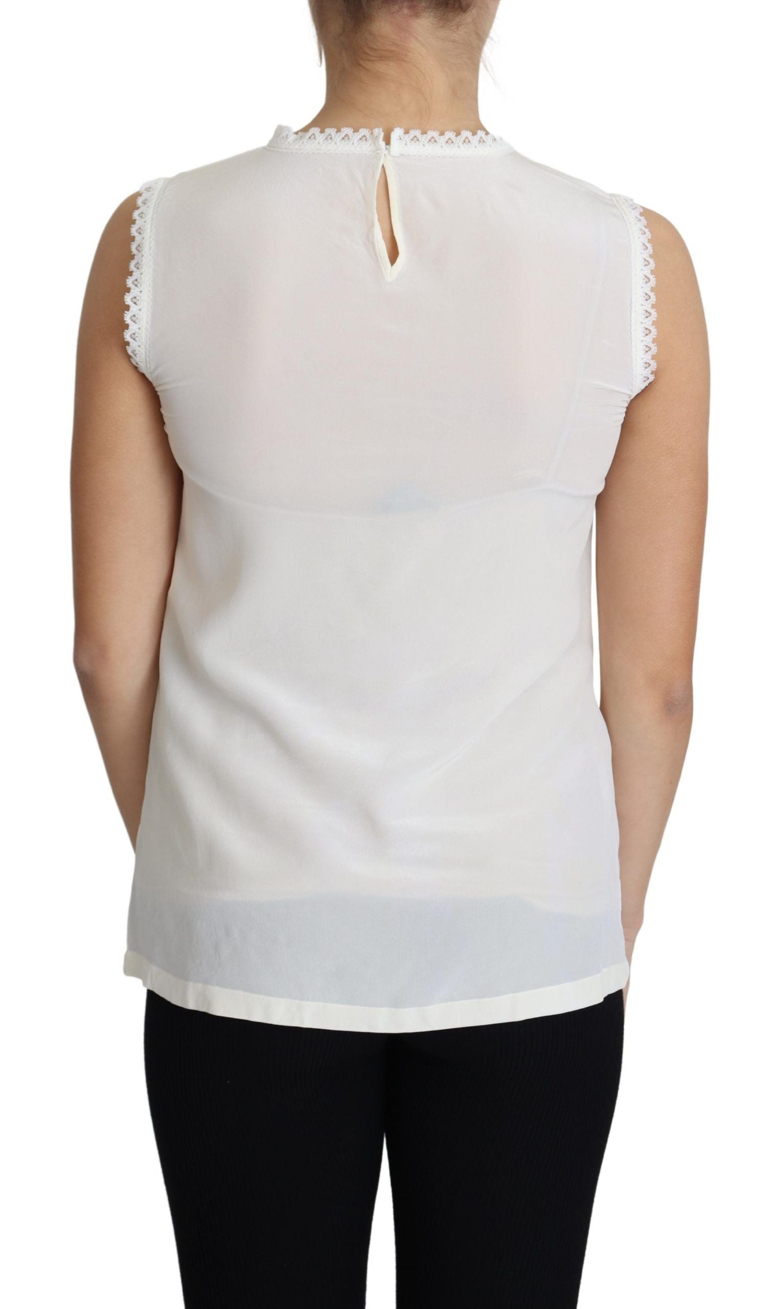 Lace-Trimmed Silk Blouse — White