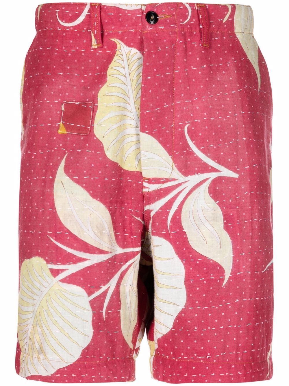 Botanical-print four-pocket Bermuda shorts - Red