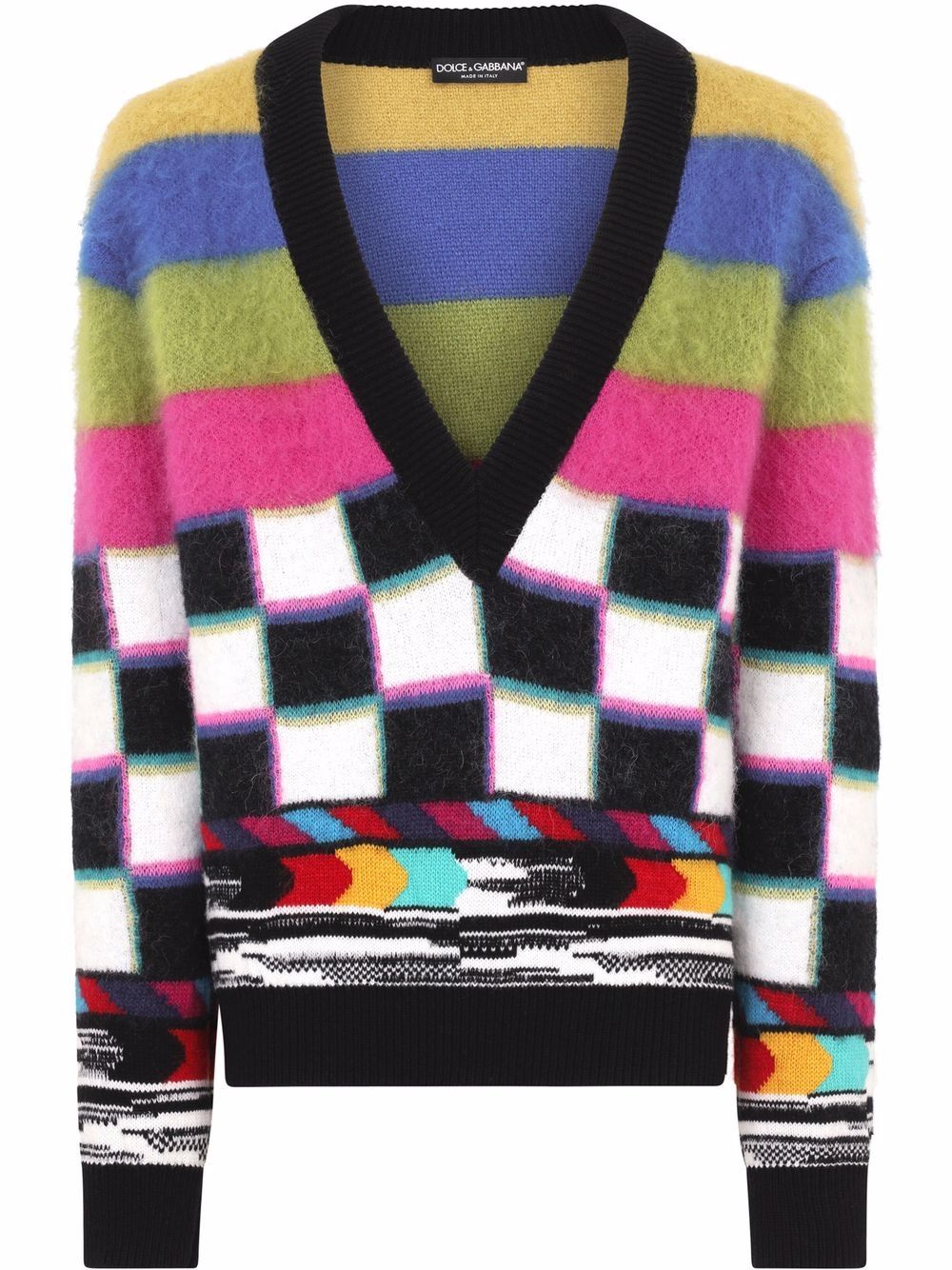 Intarsia-knit plunge-neck jumper - White