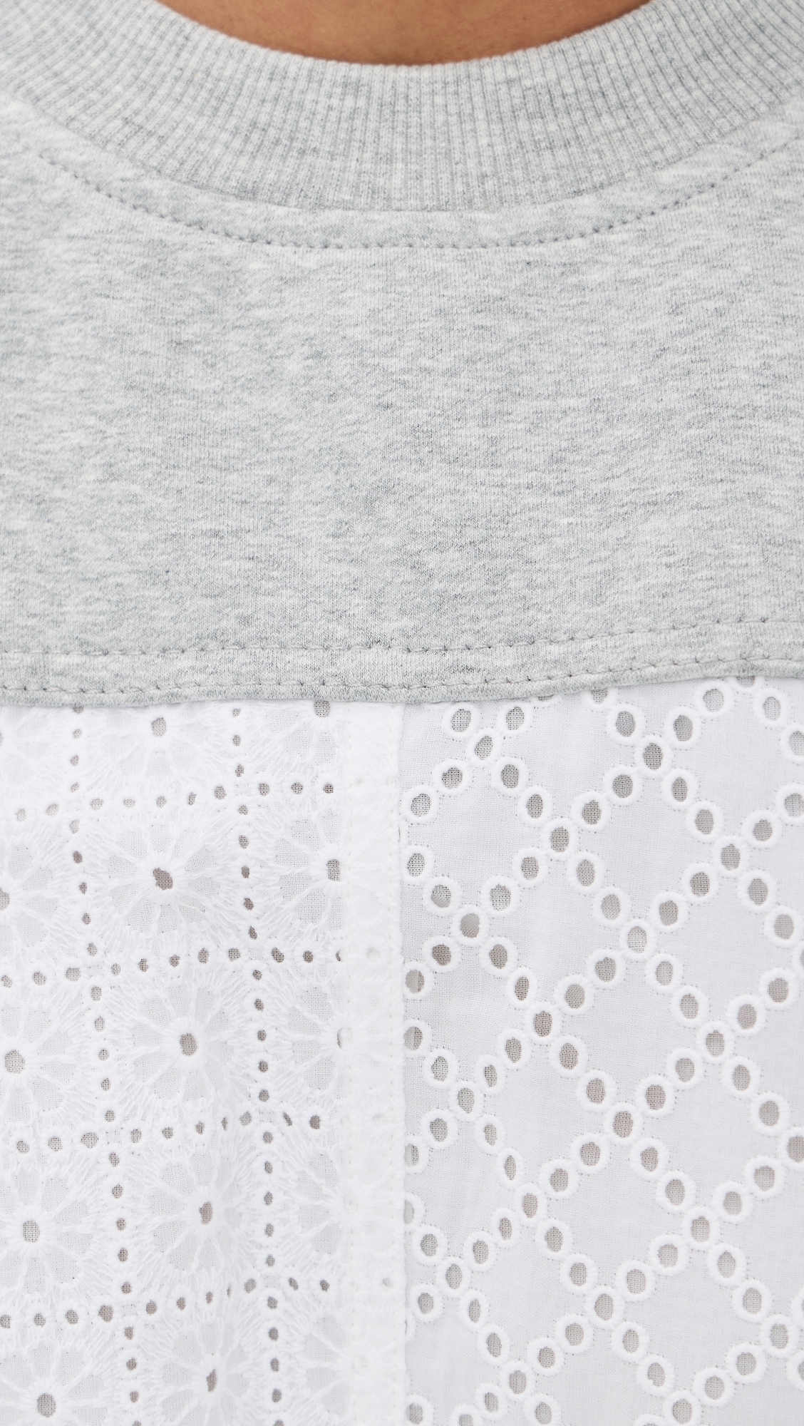 Sleeveless French Terry Midi Dress with Broderie Anglaise Lt Grey Melange/White