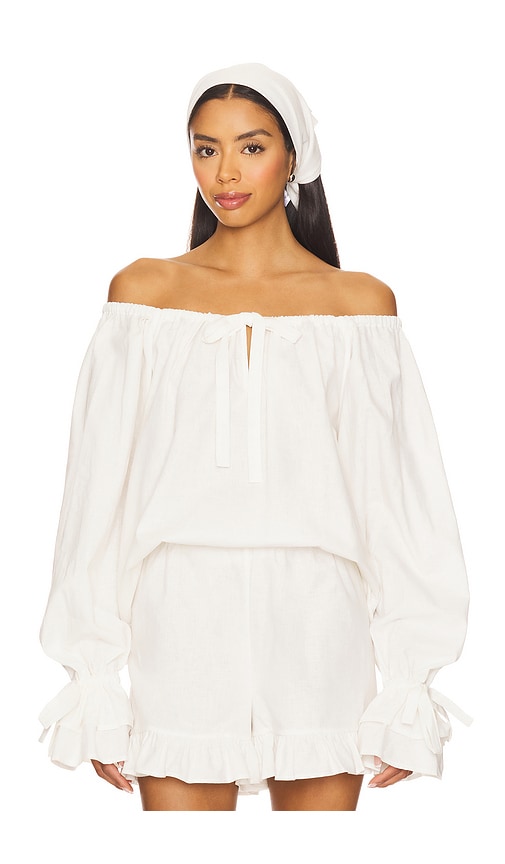 Sleeper Cha-cha Lounge Blouse in Ivory. - L also in M, S