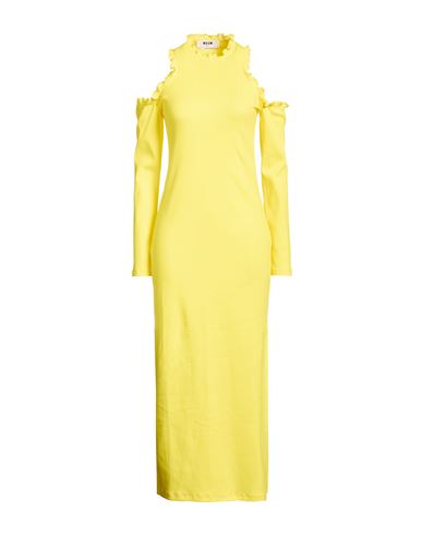 Woman Maxi dress Yellow Size M Cotton, Elastane