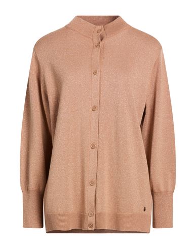 Gold Woman Cardigan Camel Size L Wool, Metal, Cashmere