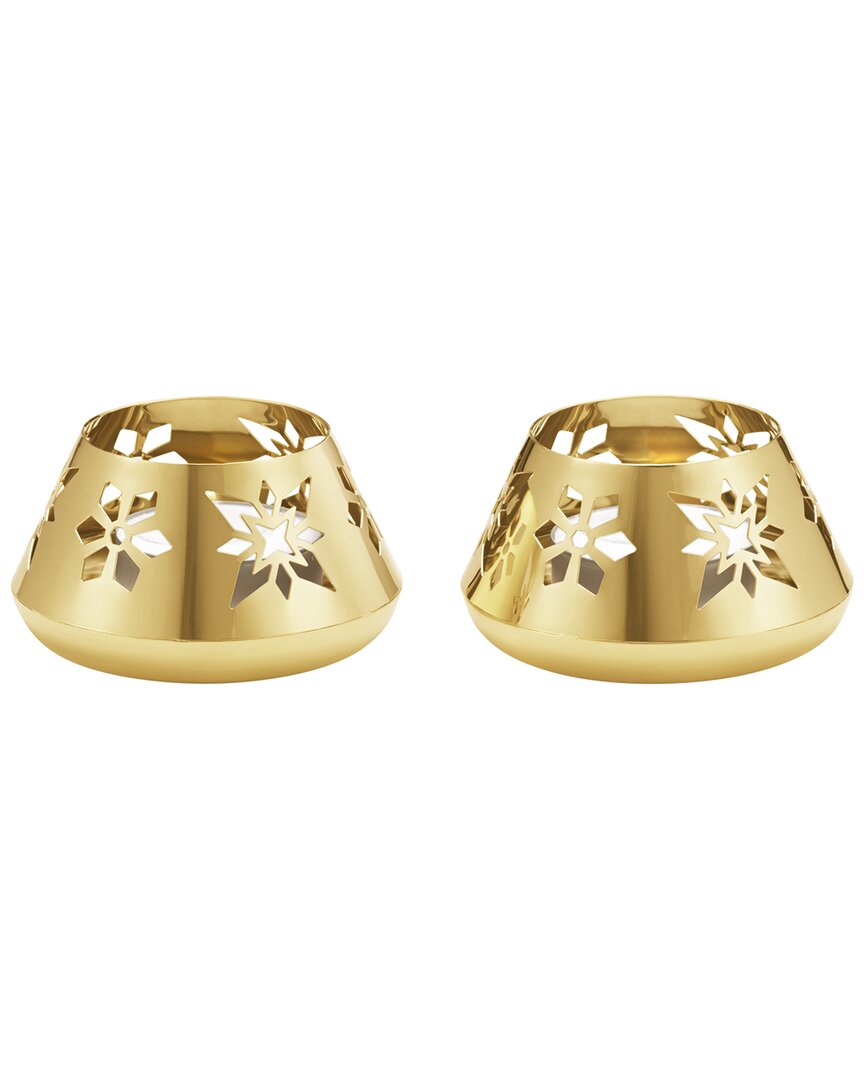 Hand Polished 2pc Gold-Plated Snowflake Tea Lights