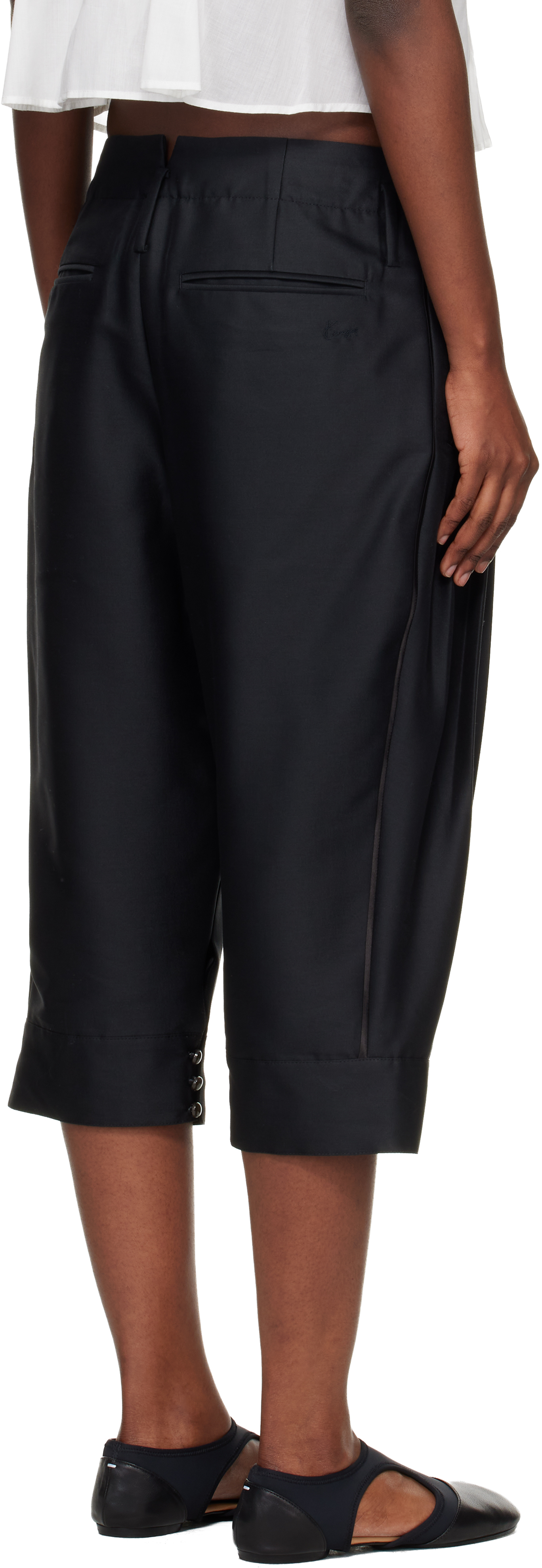 Black Paris Tailored Cropped Pleated Trousers