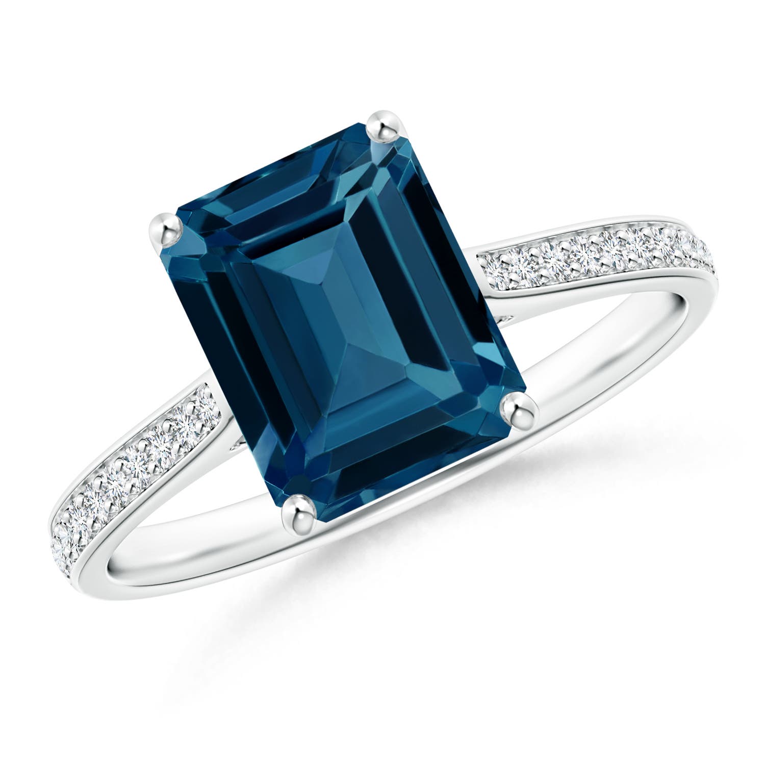 Angara 2.75 Carats Emerald-Cut London Blue Topaz Cocktail Ring with Diamonds in Platinum