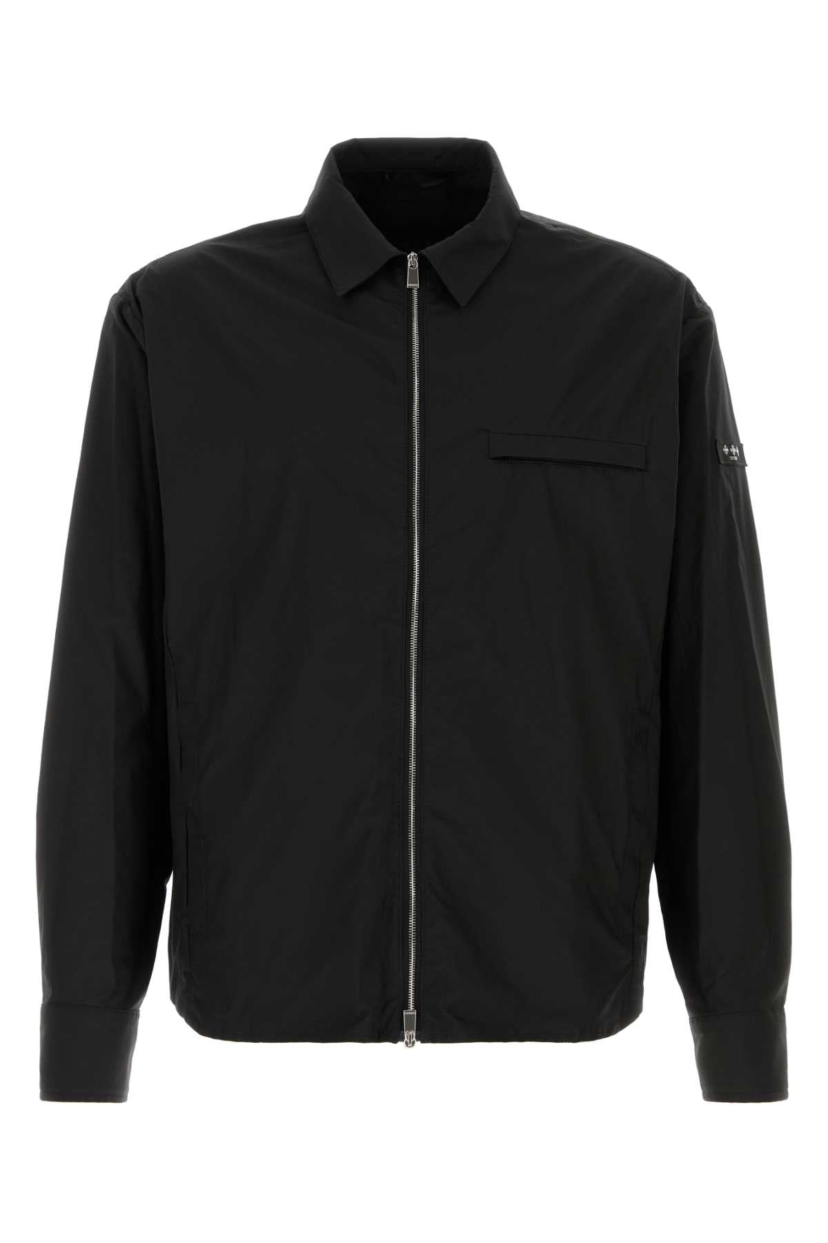 Cotton-Silk Blend Overshirt Jacket — Black