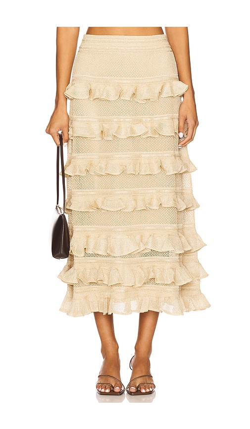 Zimmermann Lace Frill Midi Skirt in Metallic Gold.  3/L also in 0/XS, 1/S, 2/M