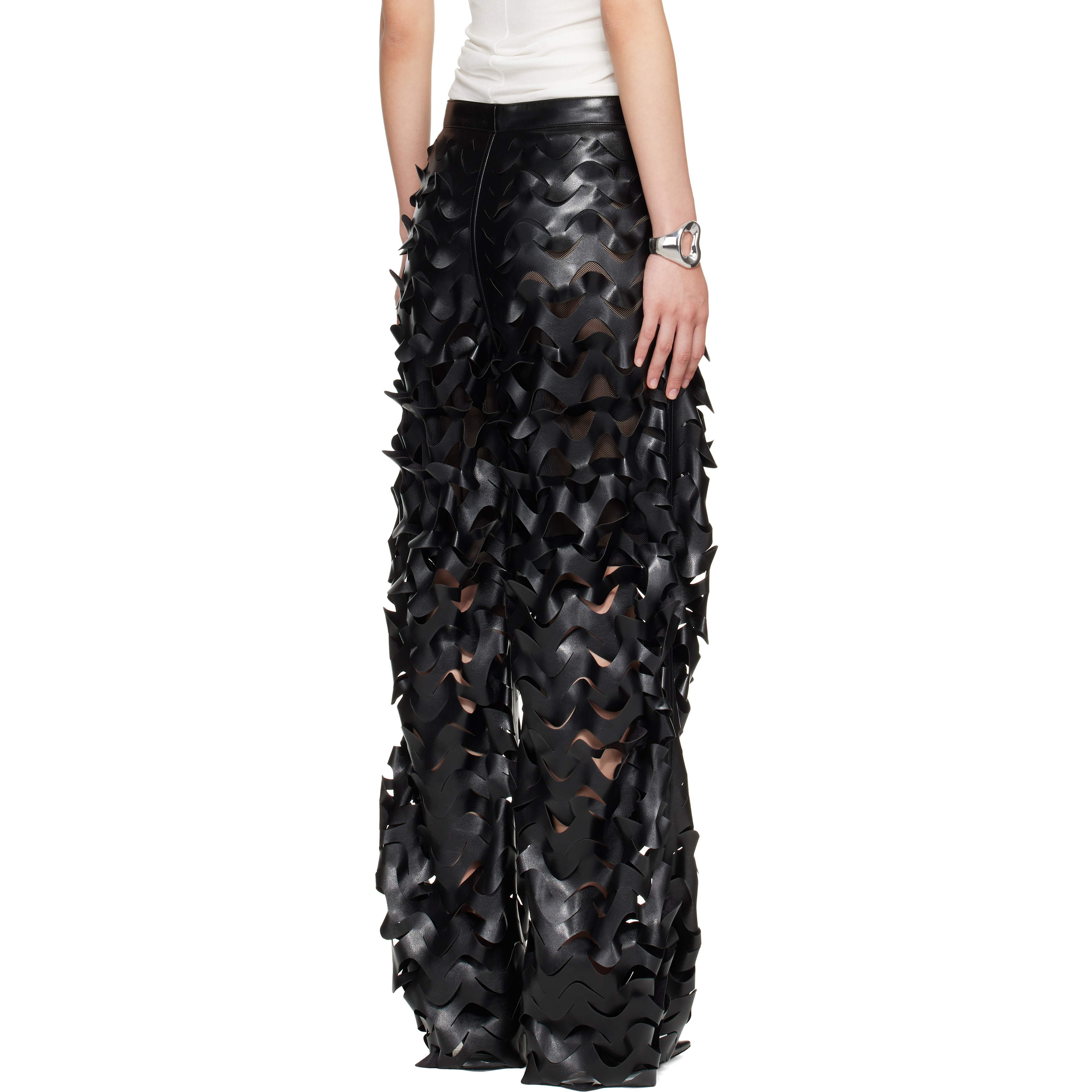 Black Laser Cut Faux-Leather Trousers