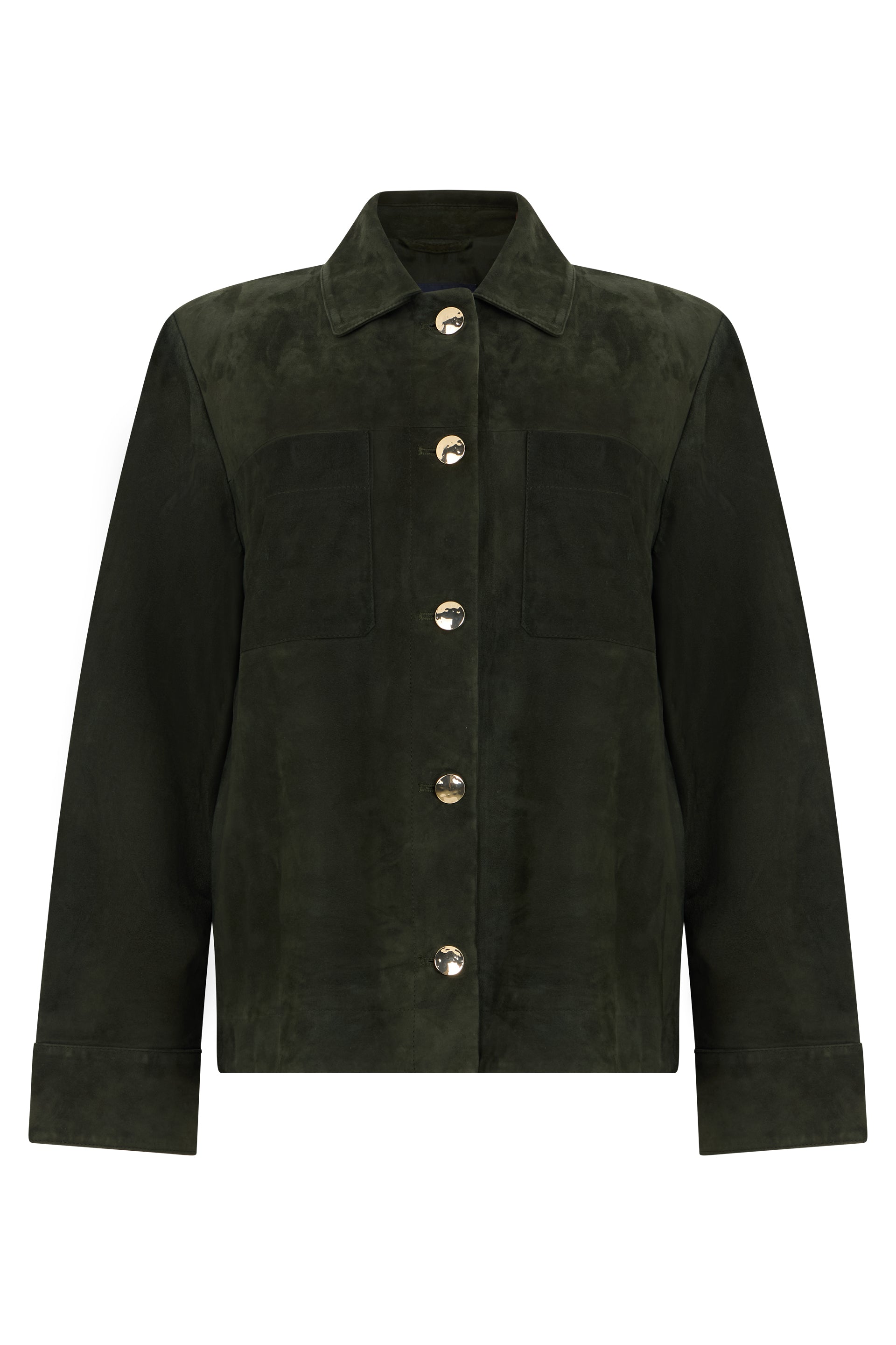 Soft Lambskin Suede Button-Front Jacket with Classic Collar