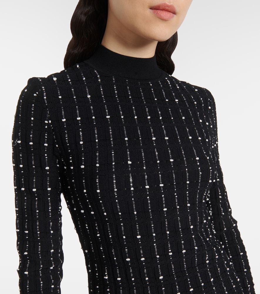Ribbed-knit cotton-blend mockneck sweater