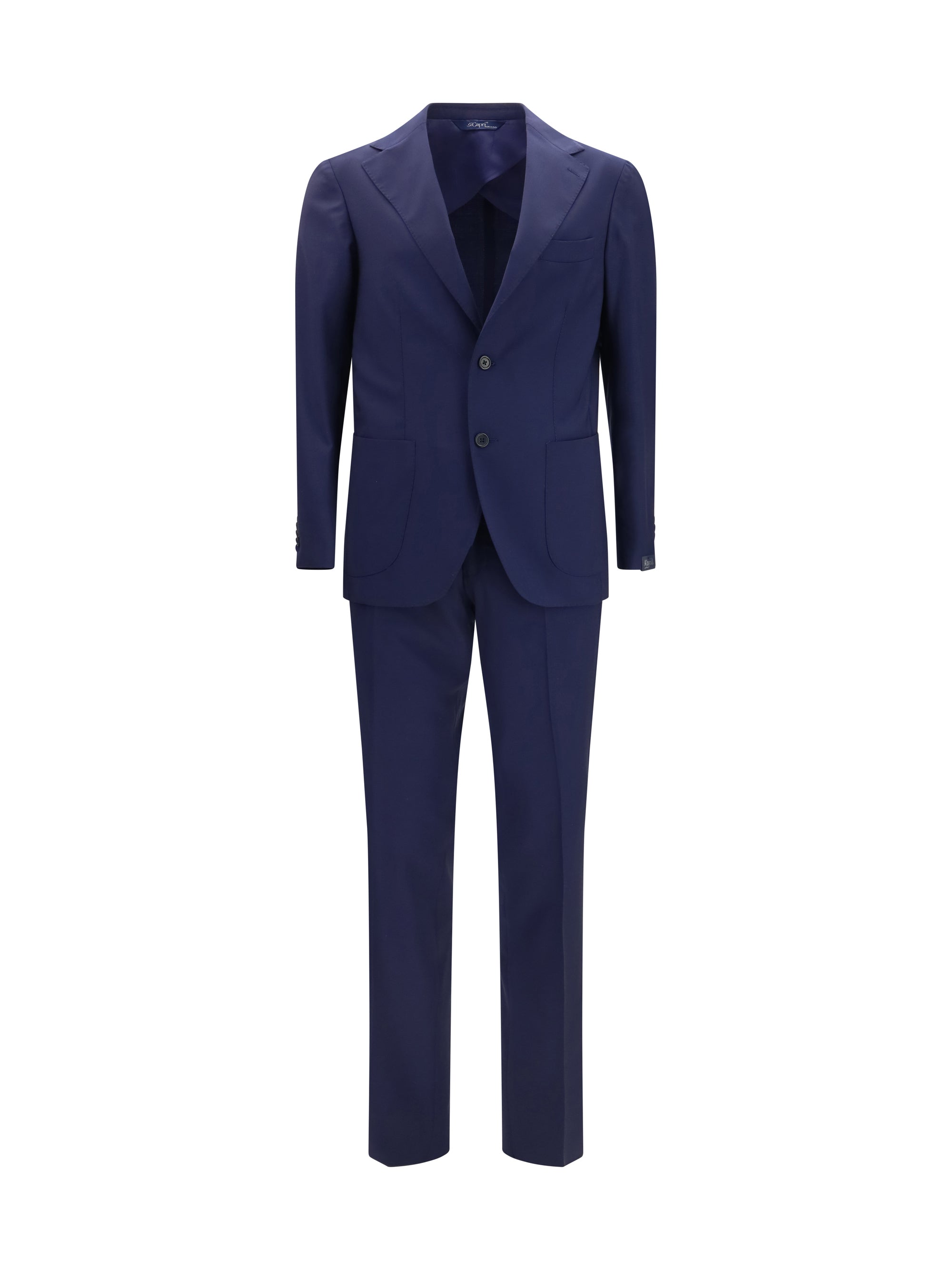 Virgin Wool Single-Breasted Pant Suit — Navy