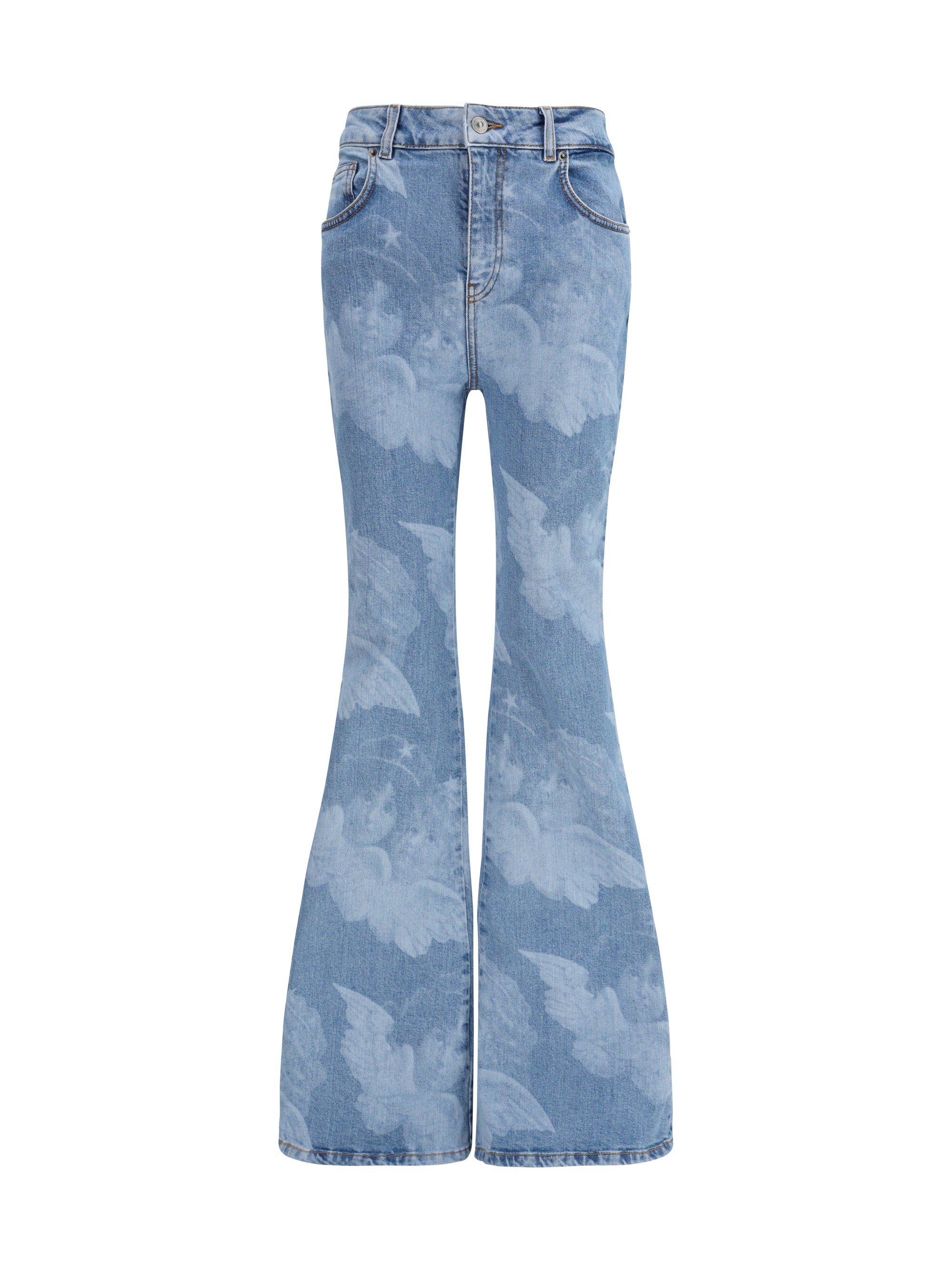 Angel-Print Flare Jeans — Blue