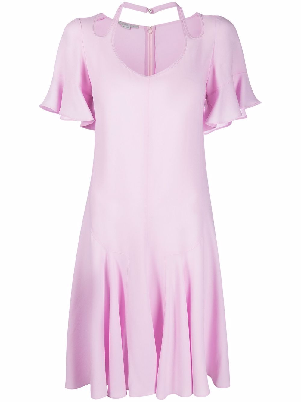 Cut-out V-neck flared dress - Pink