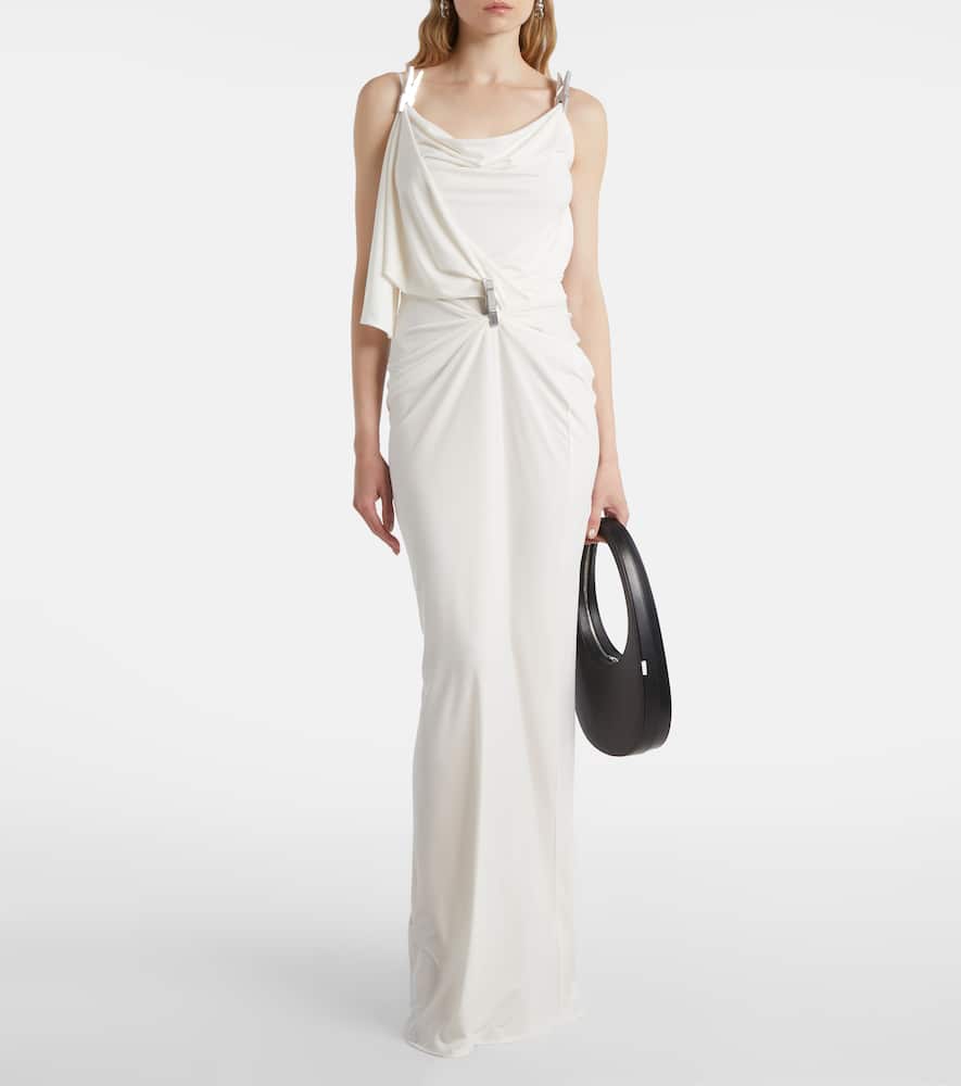 Draped embellished jersey maxi dress