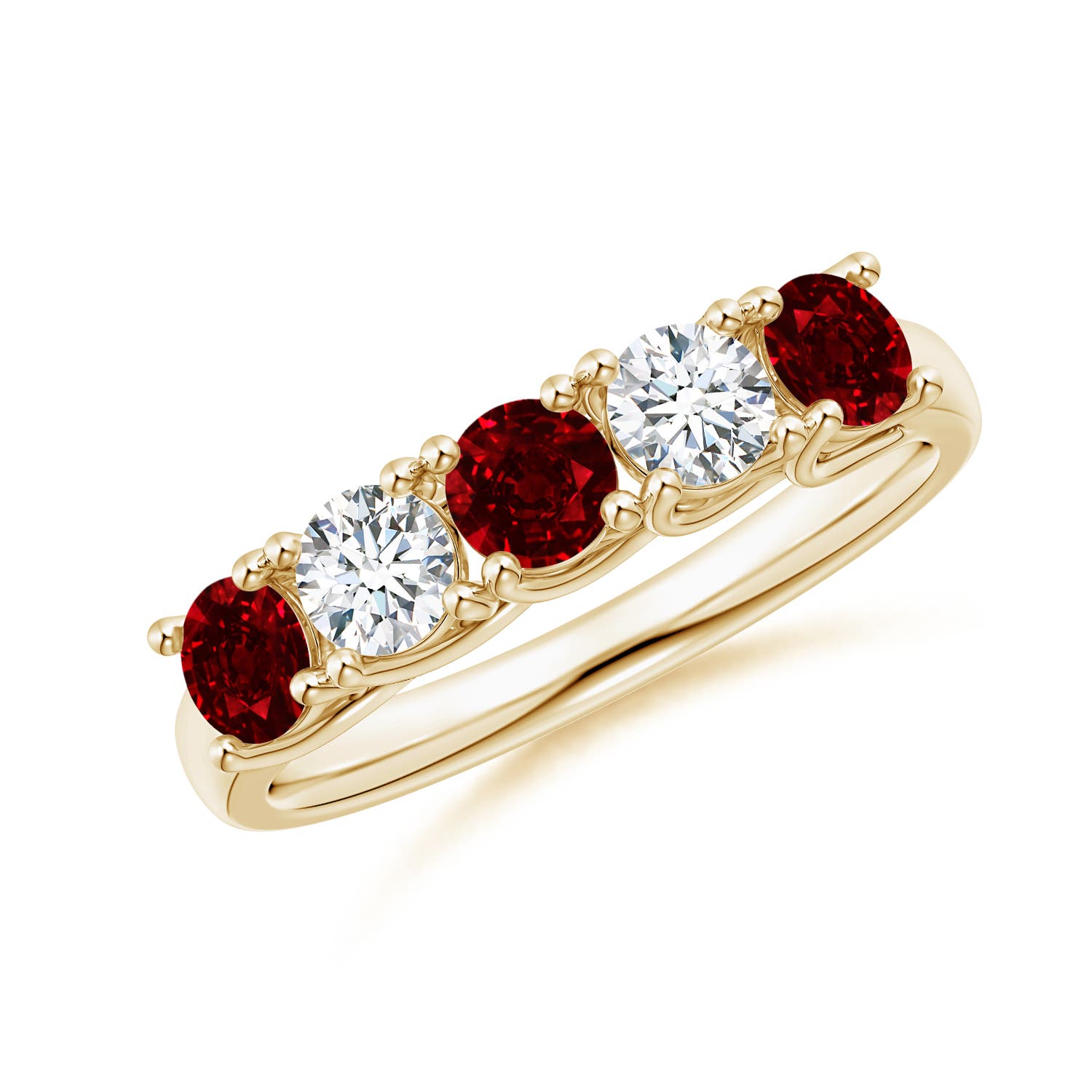 Angara 0.84 Carat Half Eternity Five Stone Ruby and Diamond Wedding Band in 18K Yellow Gold