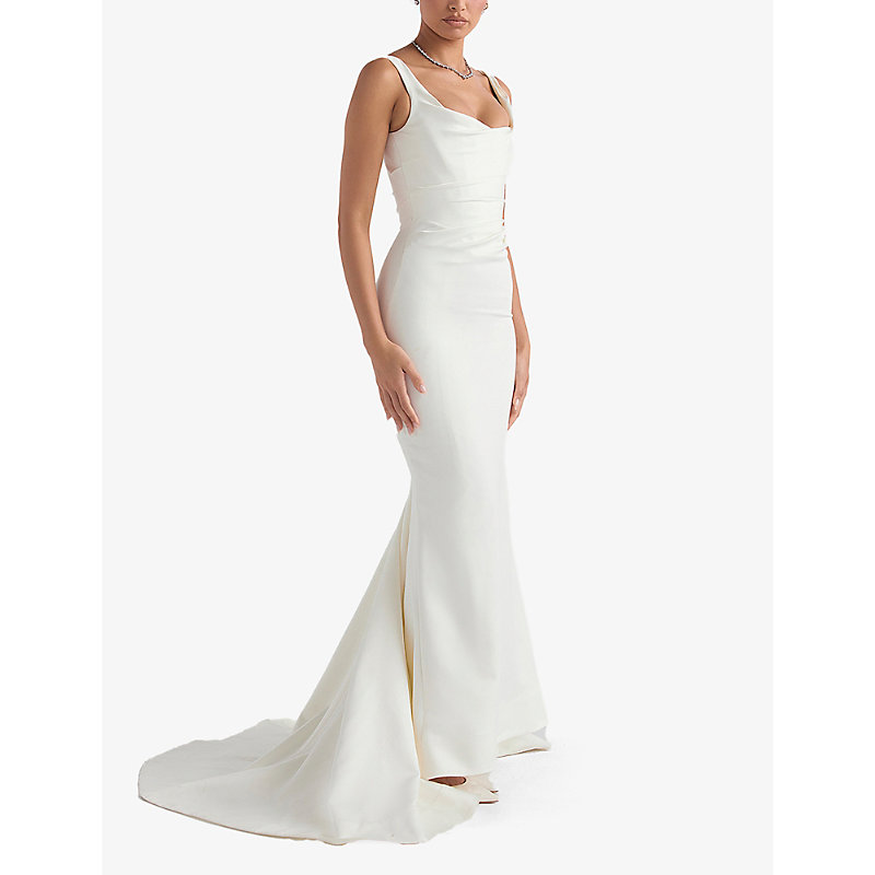 Womens Off White Emilie Cowl-neckline Satin Bridal Gown